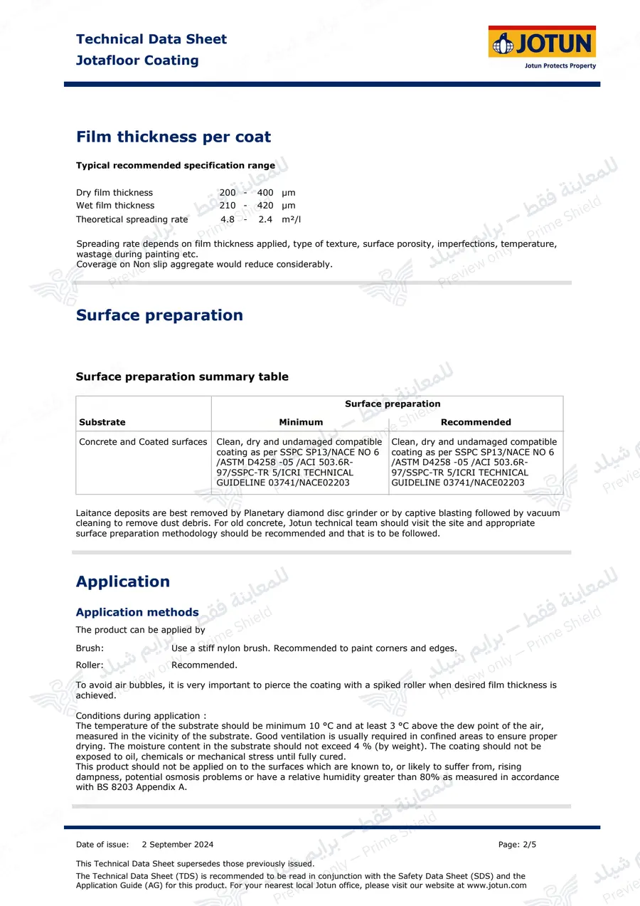 الصفحة 12 من 15 — Jotafloor Coating — النشرة الرسمية (EN)
