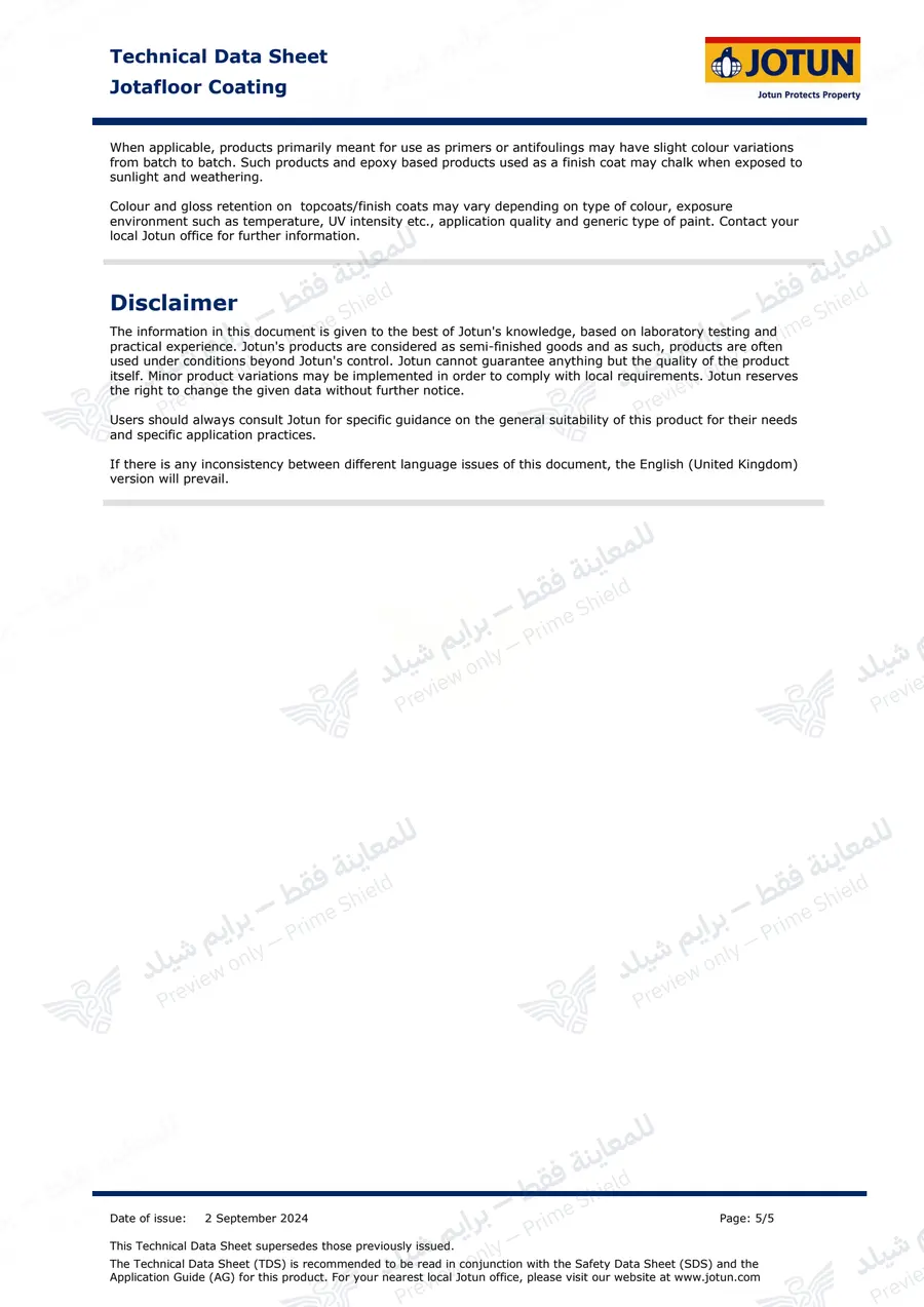 الصفحة 15 من 15 — Jotafloor Coating — النشرة الرسمية (EN)