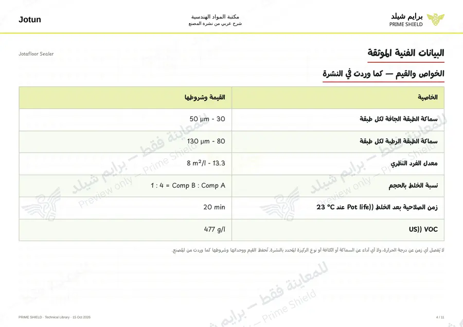 الصفحة 4 من 19 — Jotafloor Sealer — الشرح العربي