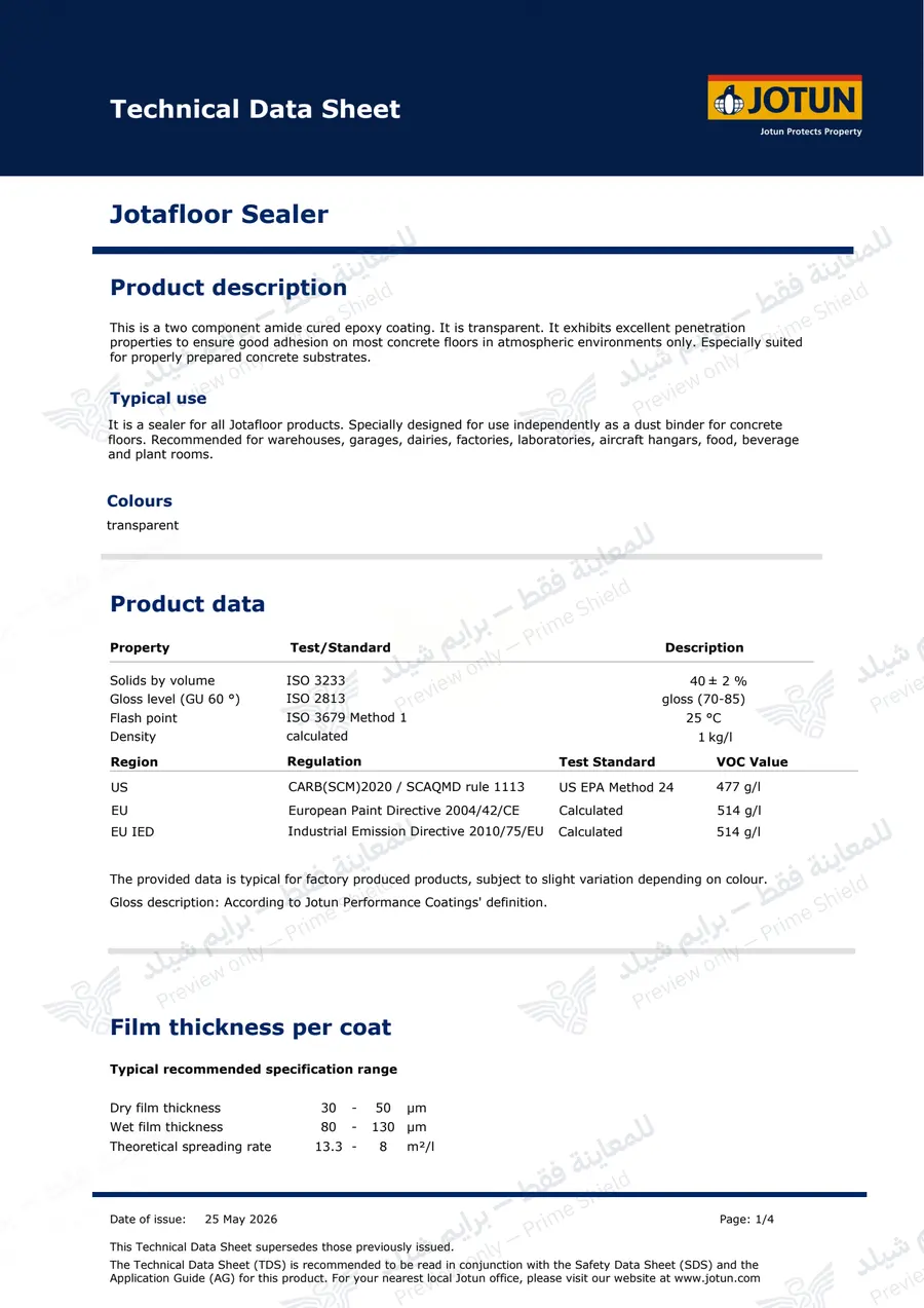 الصفحة 12 من 19 — Jotafloor Sealer — النشرة الرسمية (EN)