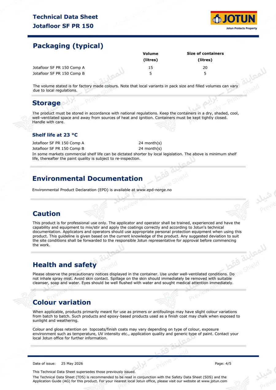 Page 13 of 18 — Jotafloor SF PR 150 — Official sheet (EN)