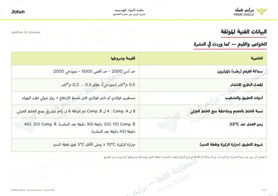 Page 4 of 15 — Jotafloor SL Universal — Arabic explanation