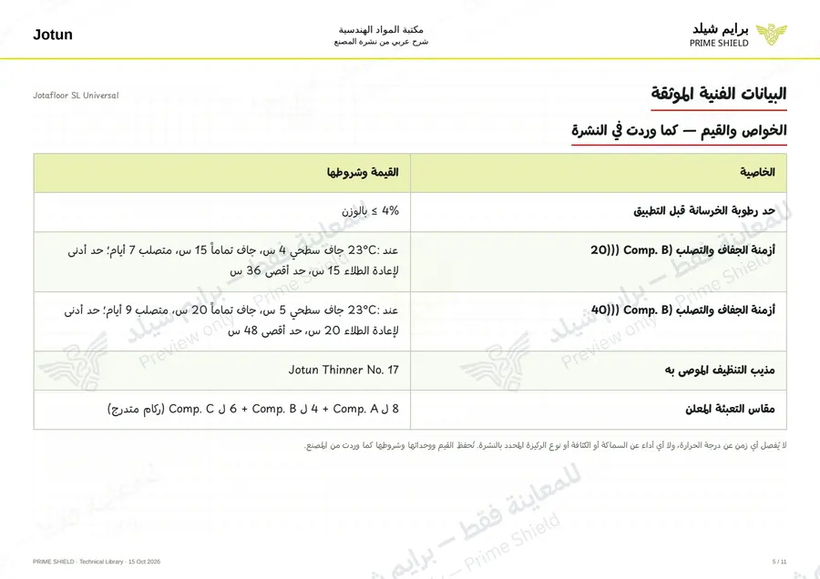 Page 5 of 15 — Jotafloor SL Universal — Arabic explanation