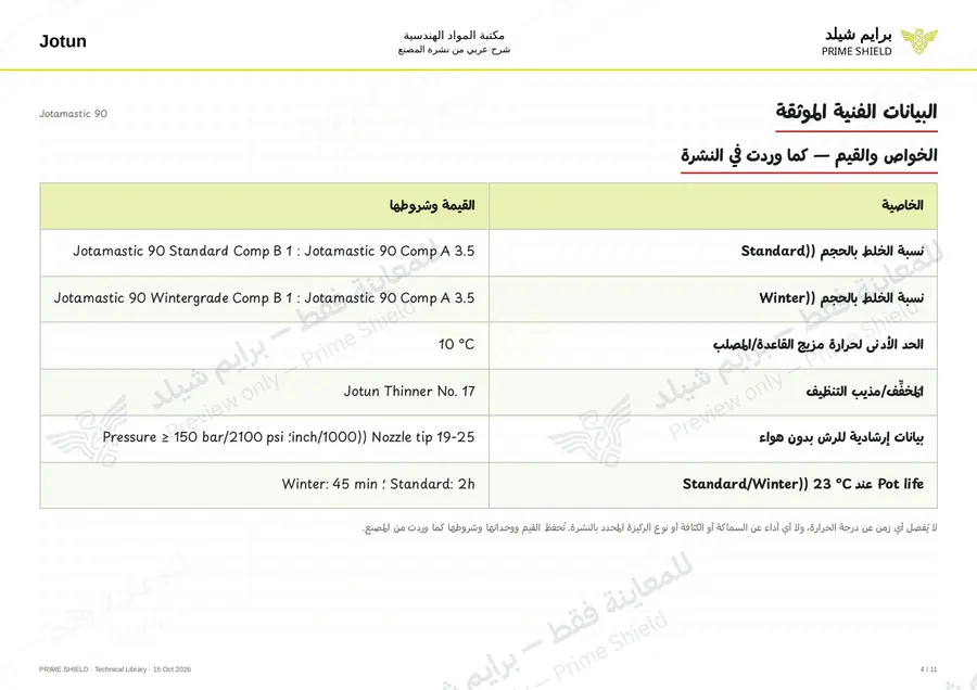 الصفحة 4 من 18 — Jotamastic 90 — الشرح العربي