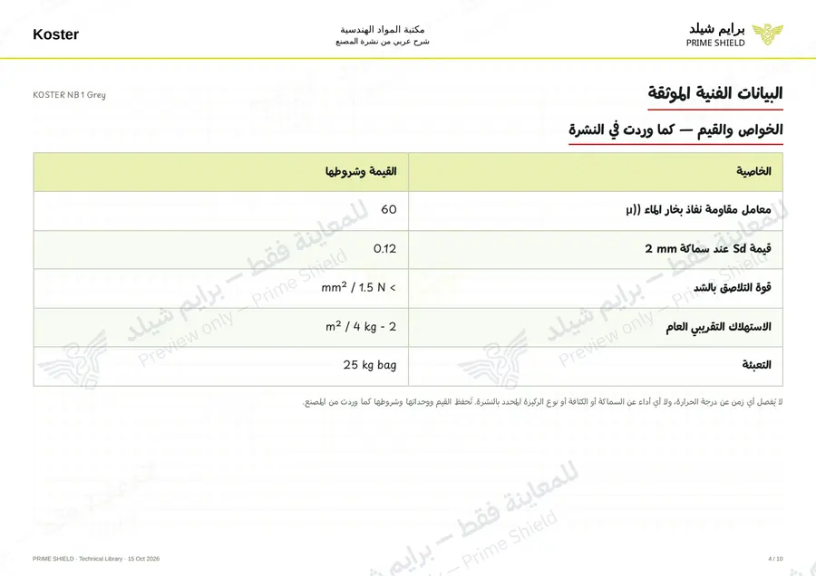الصفحة 4 من 14 — KOSTER NB 1 Grey — الشرح العربي