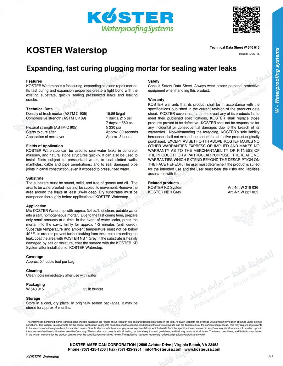 الصفحة 9 من 9 — KOSTER Waterstop — النشرة الرسمية (EN)