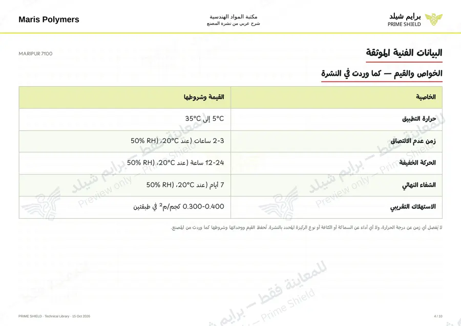 Page 4 of 13 — MARIPUR 7100 — Arabic explanation