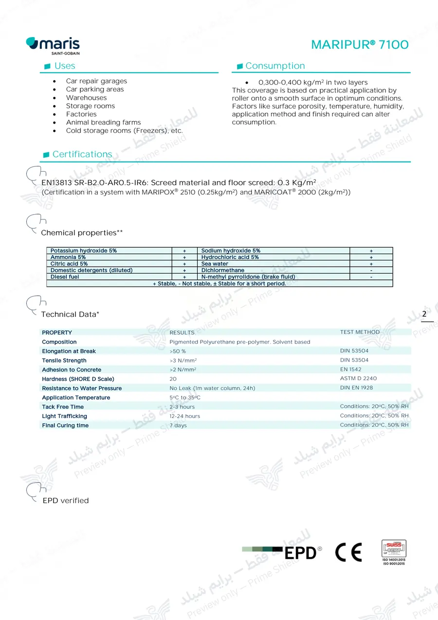 Page 12 of 13 — MARIPUR 7100 — Official sheet (EN)