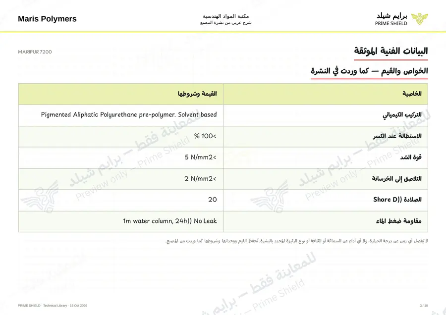 Page 3 of 12 — MARIPUR 7200 — Arabic explanation