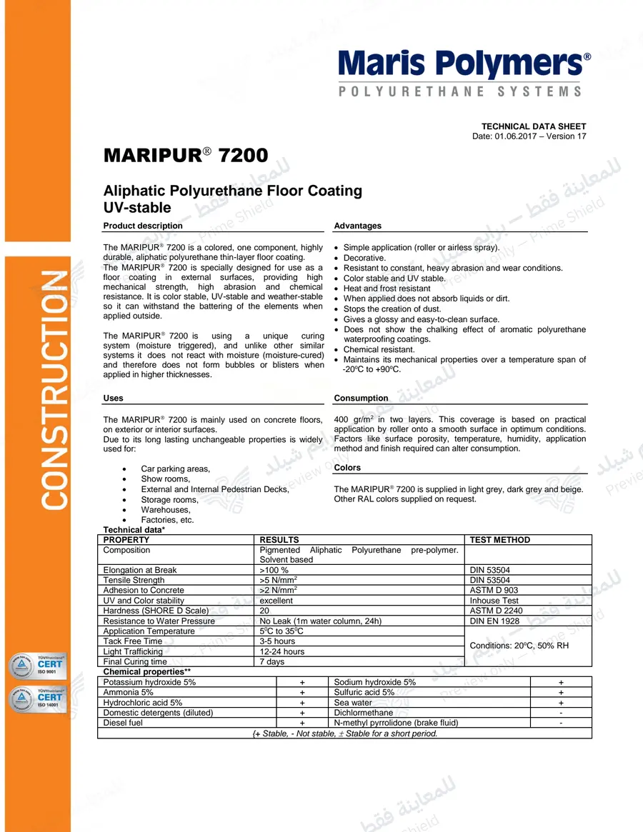 Page 11 of 12 — MARIPUR 7200 — Official sheet (EN)