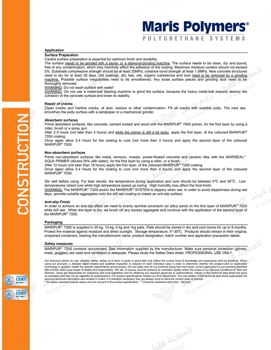 Page 12 of 12 — MARIPUR 7200 — Official sheet (EN)