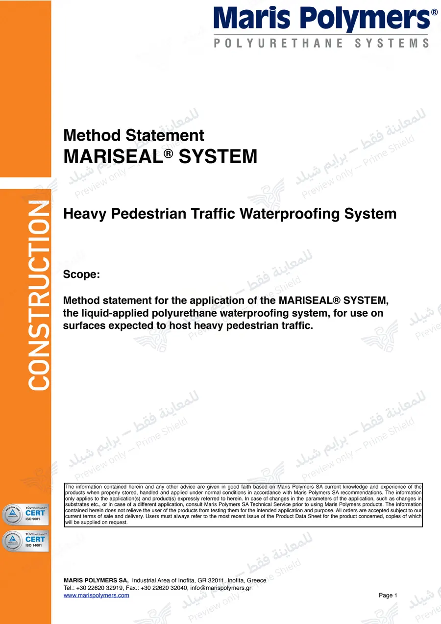 Page 11 of 23 — MARISEAL System Method Statement — Official sheet (EN)
