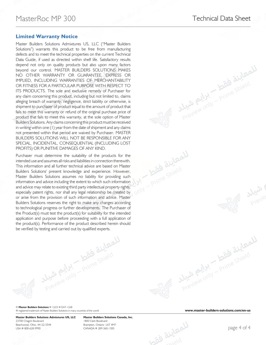 Page 14 of 14 — MasterRoc MP 300 — Official sheet (EN)