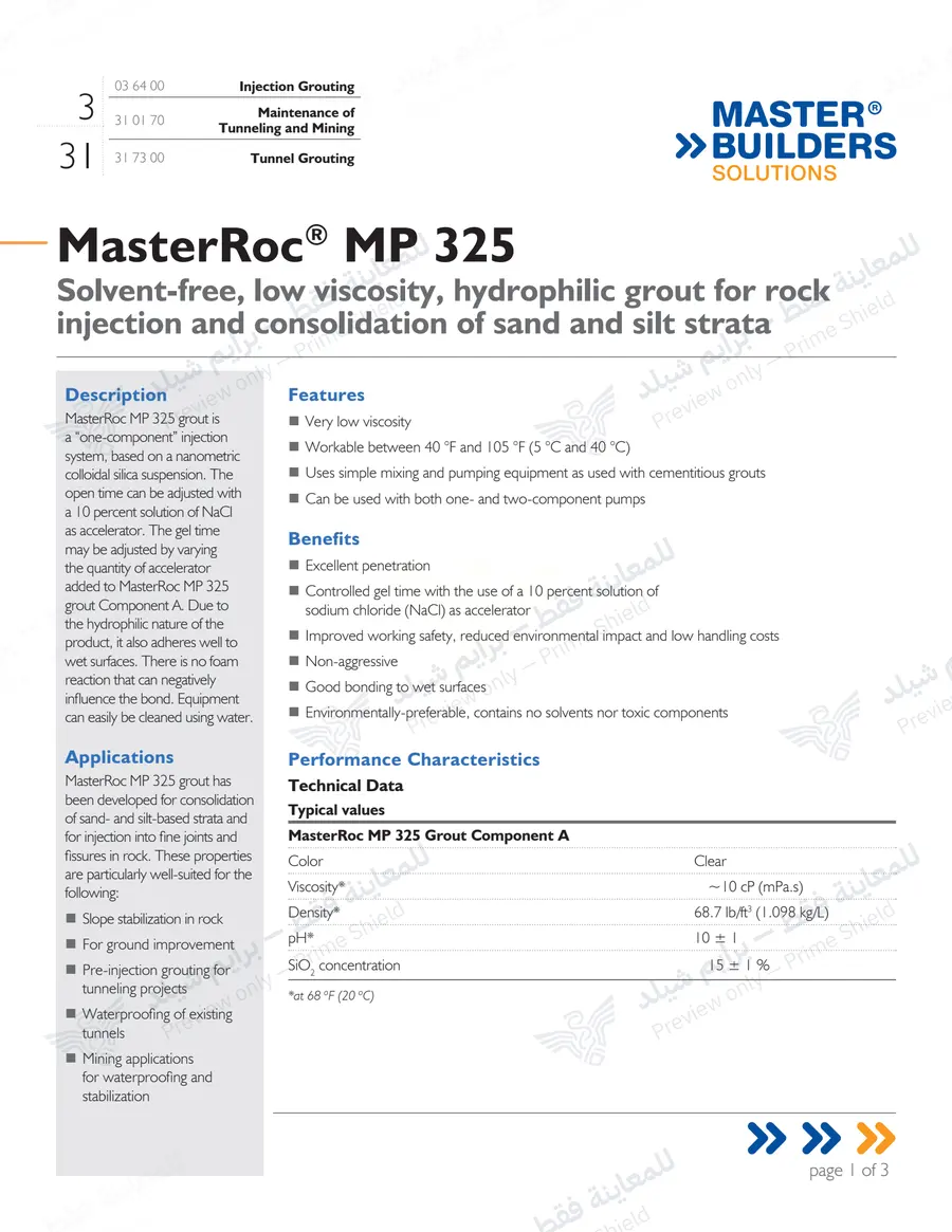 Page 9 of 11 — MasterRoc MP 325 — Official sheet (EN)