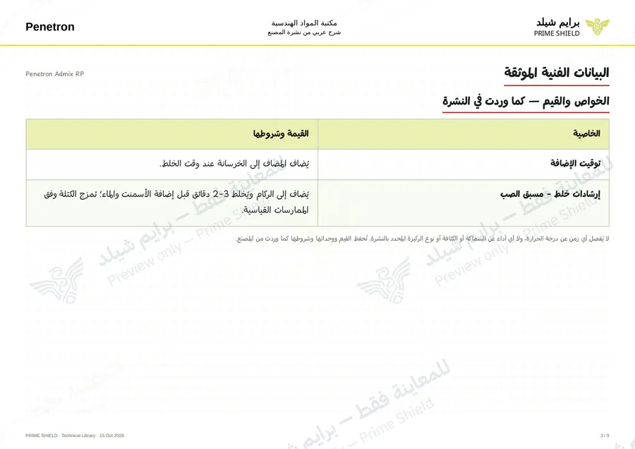 الصفحة 3 من 11 — Penetron Admix RP — الشرح العربي