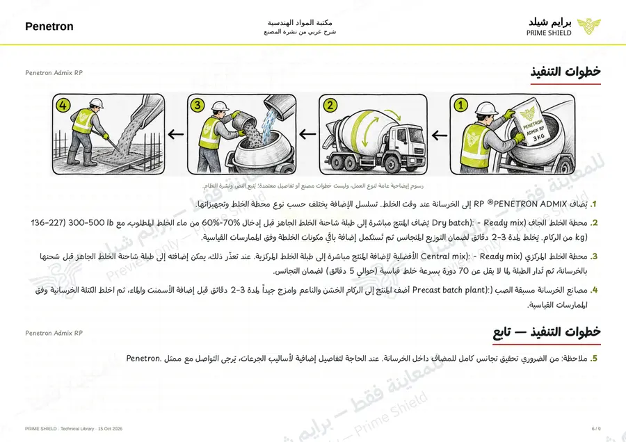 الصفحة 6 من 11 — Penetron Admix RP — الشرح العربي