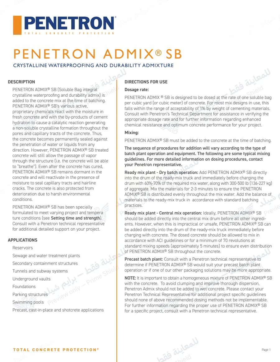Page 11 of 12 — Penetron Admix SB — Official sheet (EN)