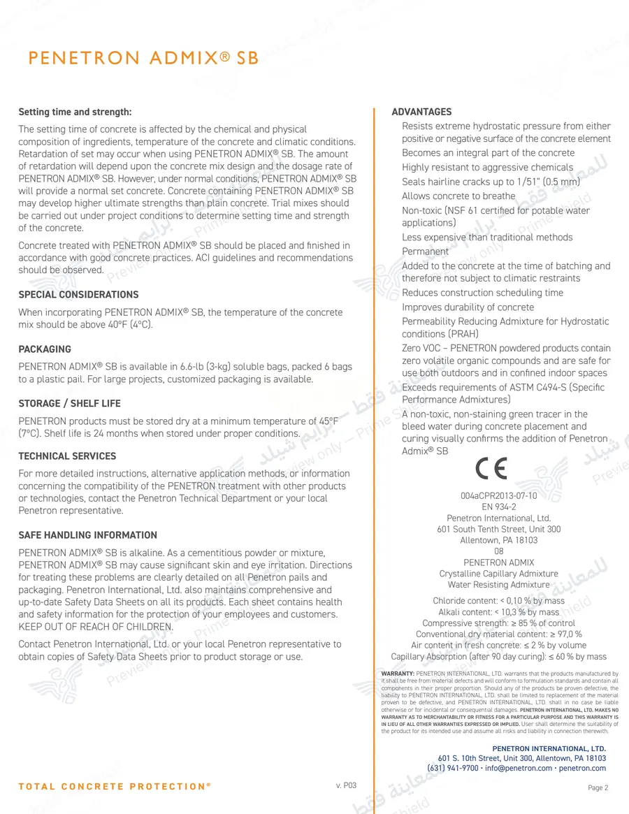Page 12 of 12 — Penetron Admix SB — Official sheet (EN)
