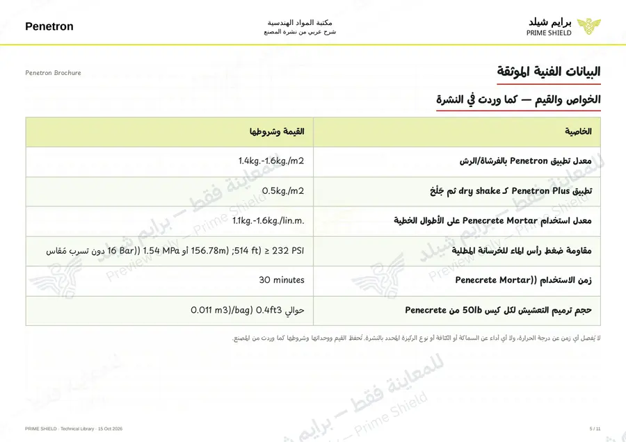 الصفحة 5 من 25 — Penetron Brochure — الشرح العربي