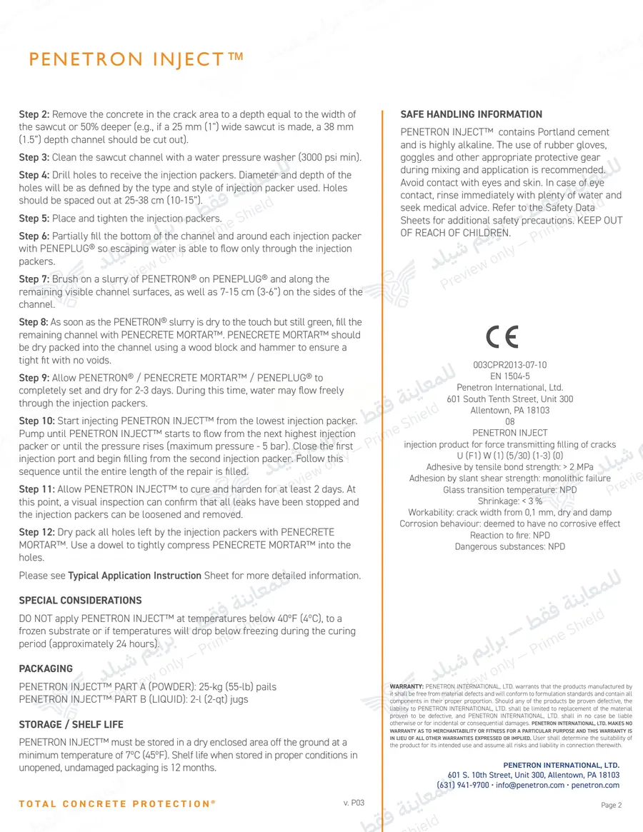 الصفحة 12 من 12 — Penetron Inject — النشرة الرسمية (EN)