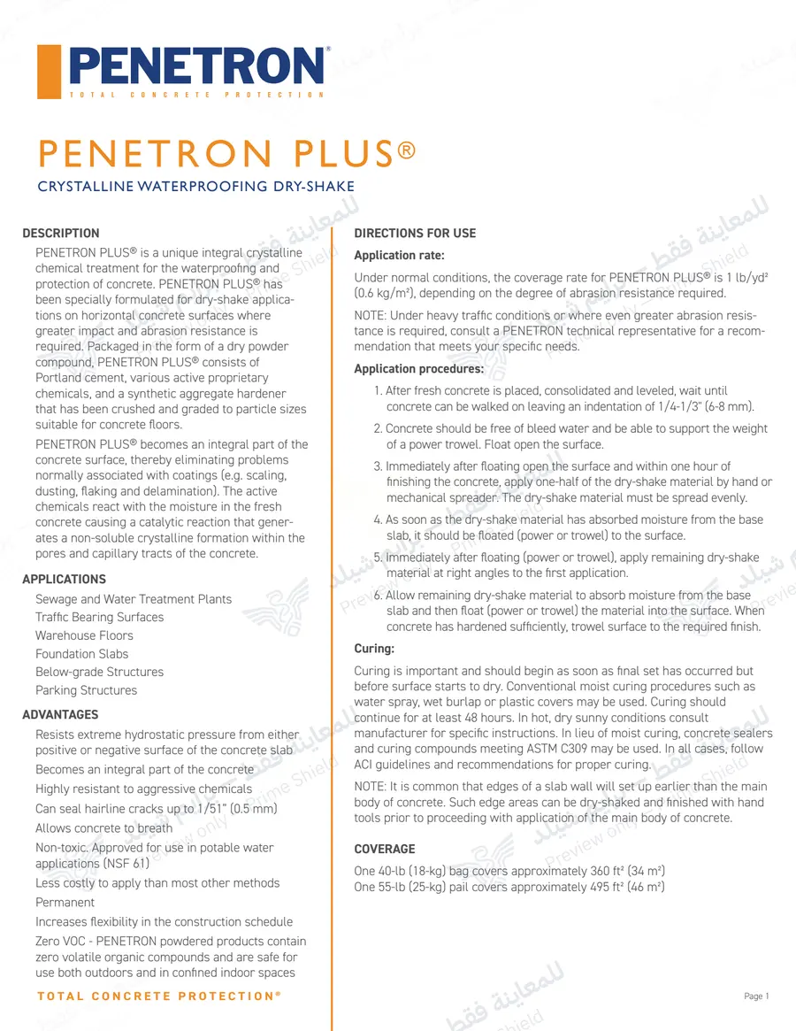 Page 10 of 11 — Penetron Plus — Official sheet (EN)