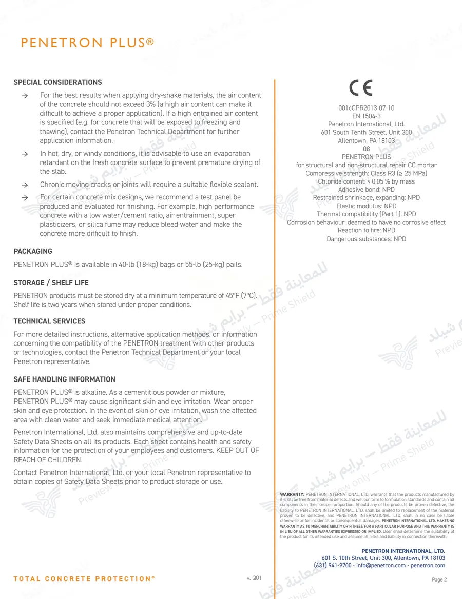Page 11 of 11 — Penetron Plus — Official sheet (EN)