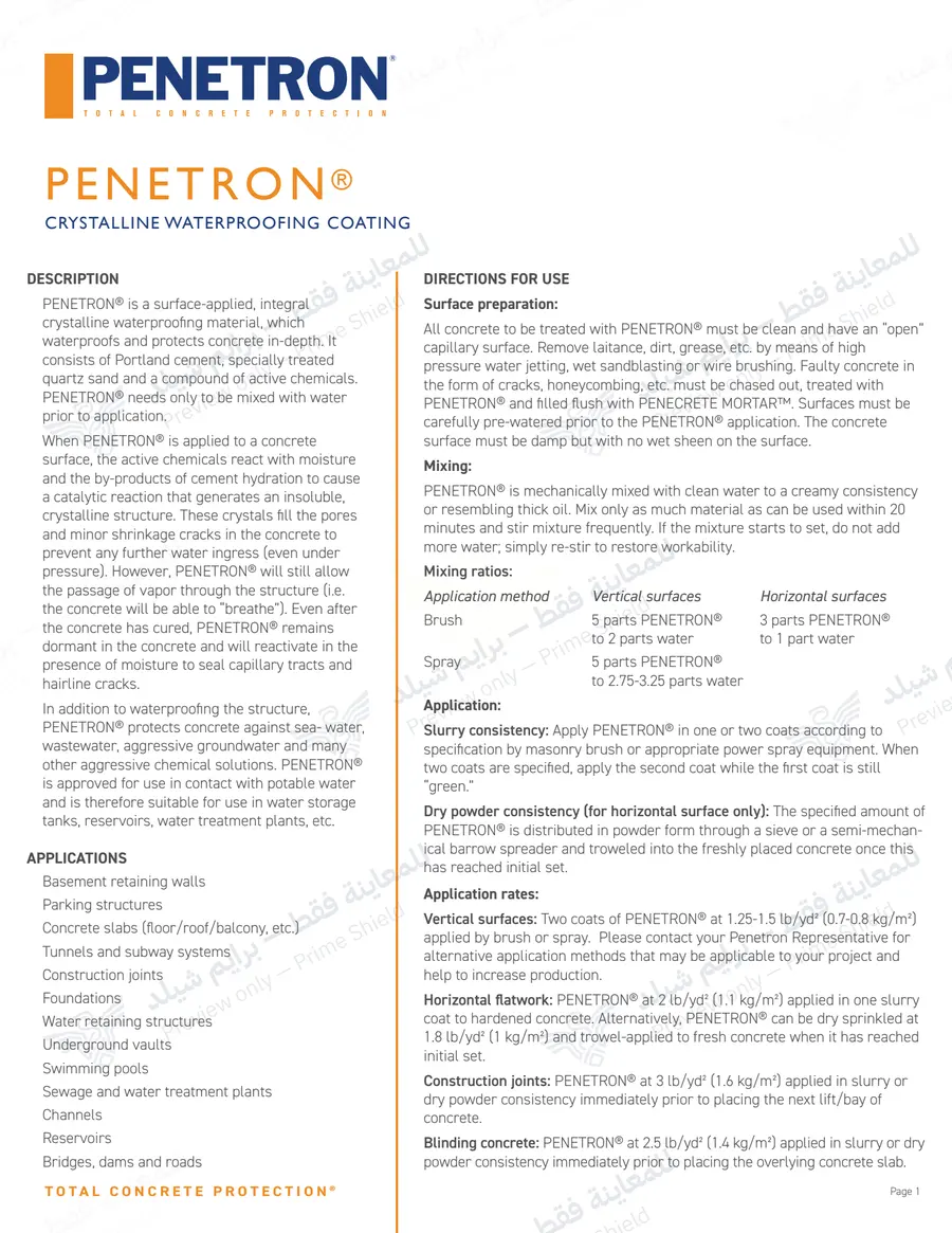 Page 10 of 11 — Penetron — Official sheet (EN)