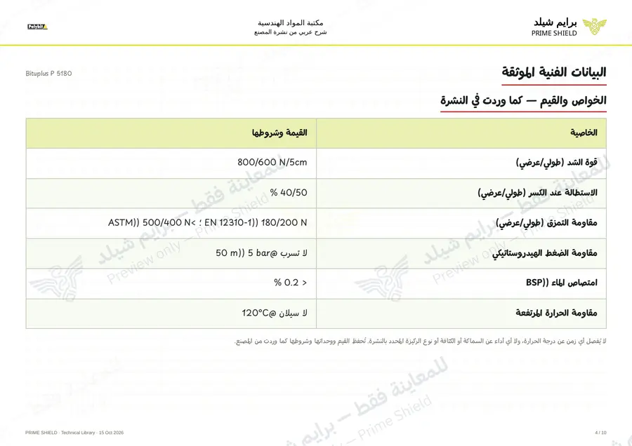 Page 4 of 12 — Bituplus P 5180 — Arabic explanation