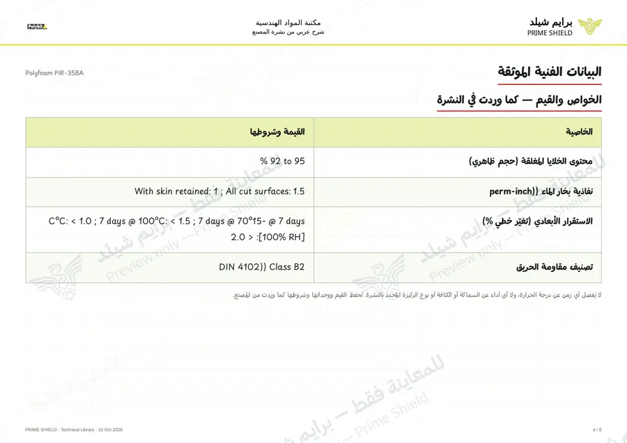 الصفحة 4 من 10 — Polyfoam PIR-35BA — الشرح العربي