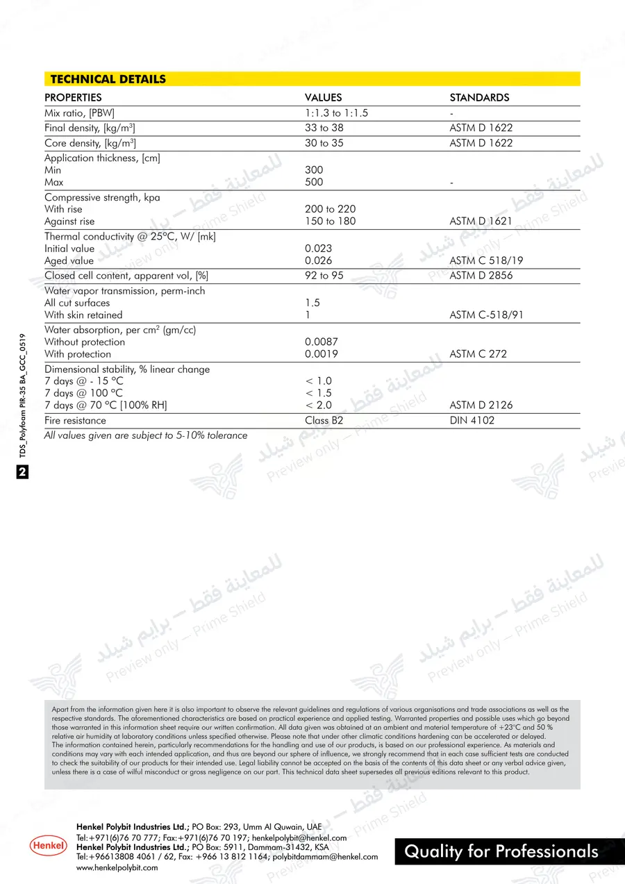 الصفحة 10 من 10 — Polyfoam PIR-35BA — النشرة الرسمية (EN)