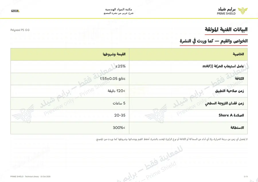 الصفحة 3 من 13 — Polyseal PS GG — الشرح العربي