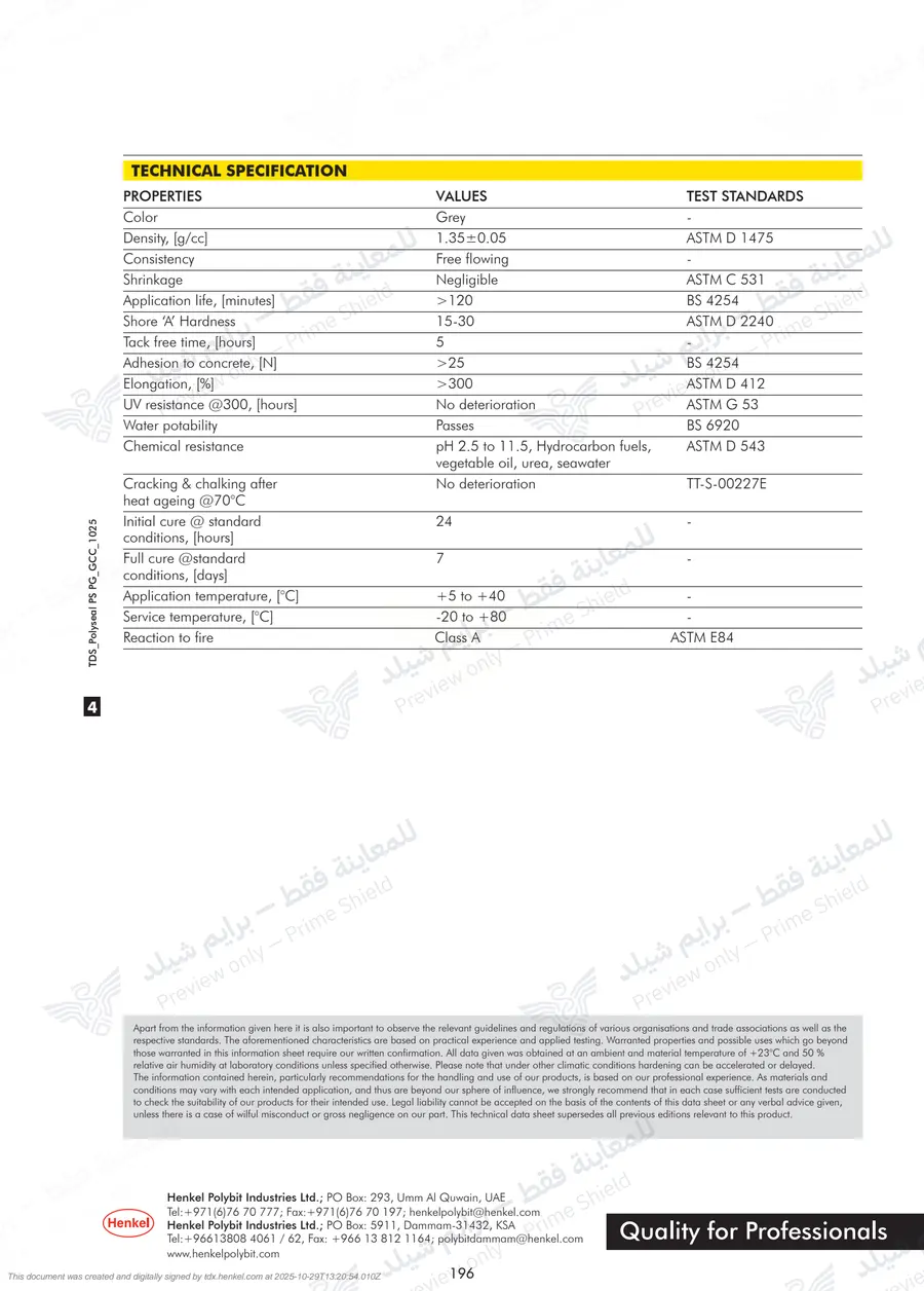 Page 14 of 14 — Polyseal PS PG — Official sheet (EN)