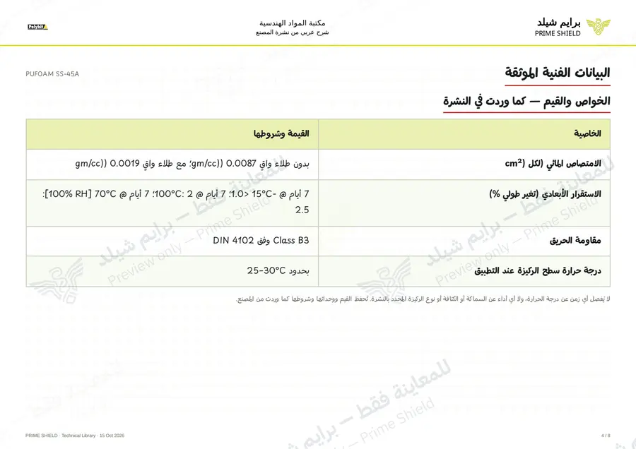 الصفحة 4 من 10 — PUFOAM SS-45A — الشرح العربي