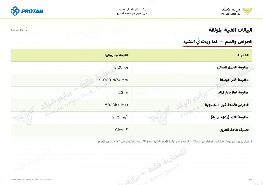 الصفحة 4 من 10 — Protan EX 1.6 — الشرح العربي