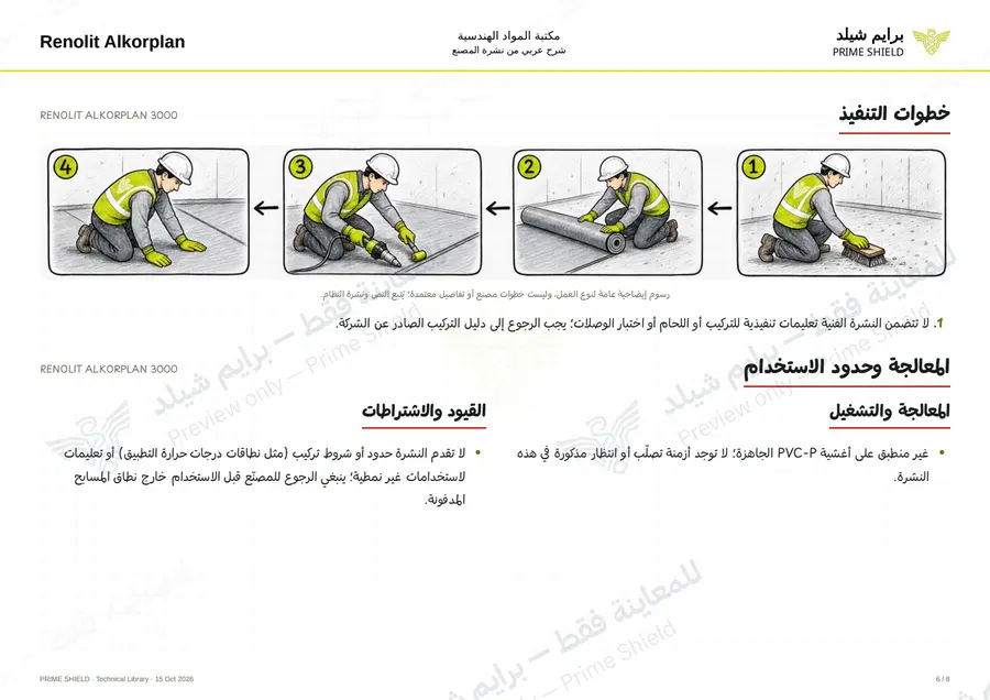 الصفحة 6 من 9 — RENOLIT ALKORPLAN 3000 — الشرح العربي