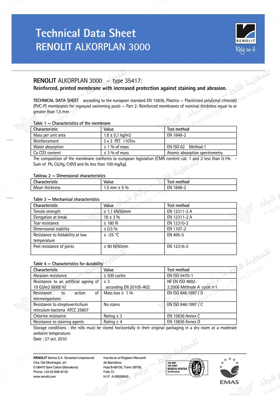 الصفحة 9 من 9 — RENOLIT ALKORPLAN 3000 — النشرة الرسمية (EN)