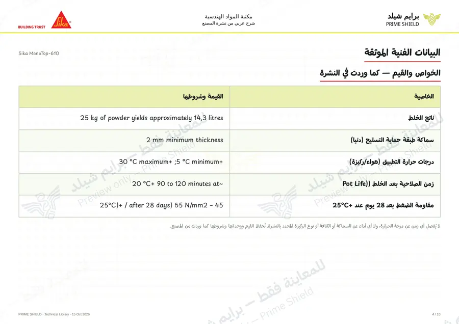 الصفحة 4 من 13 — Sika MonoTop-610 — الشرح العربي