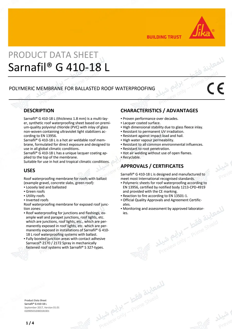 الصفحة 10 من 13 — Sarnafil G410-18 L — النشرة الرسمية (EN)
