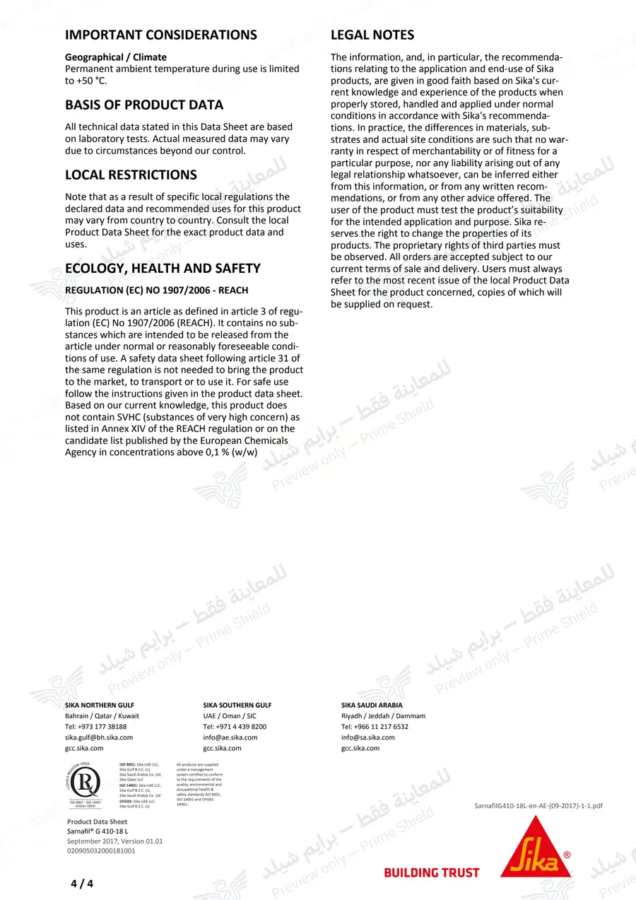 الصفحة 13 من 13 — Sarnafil G410-18 L — النشرة الرسمية (EN)