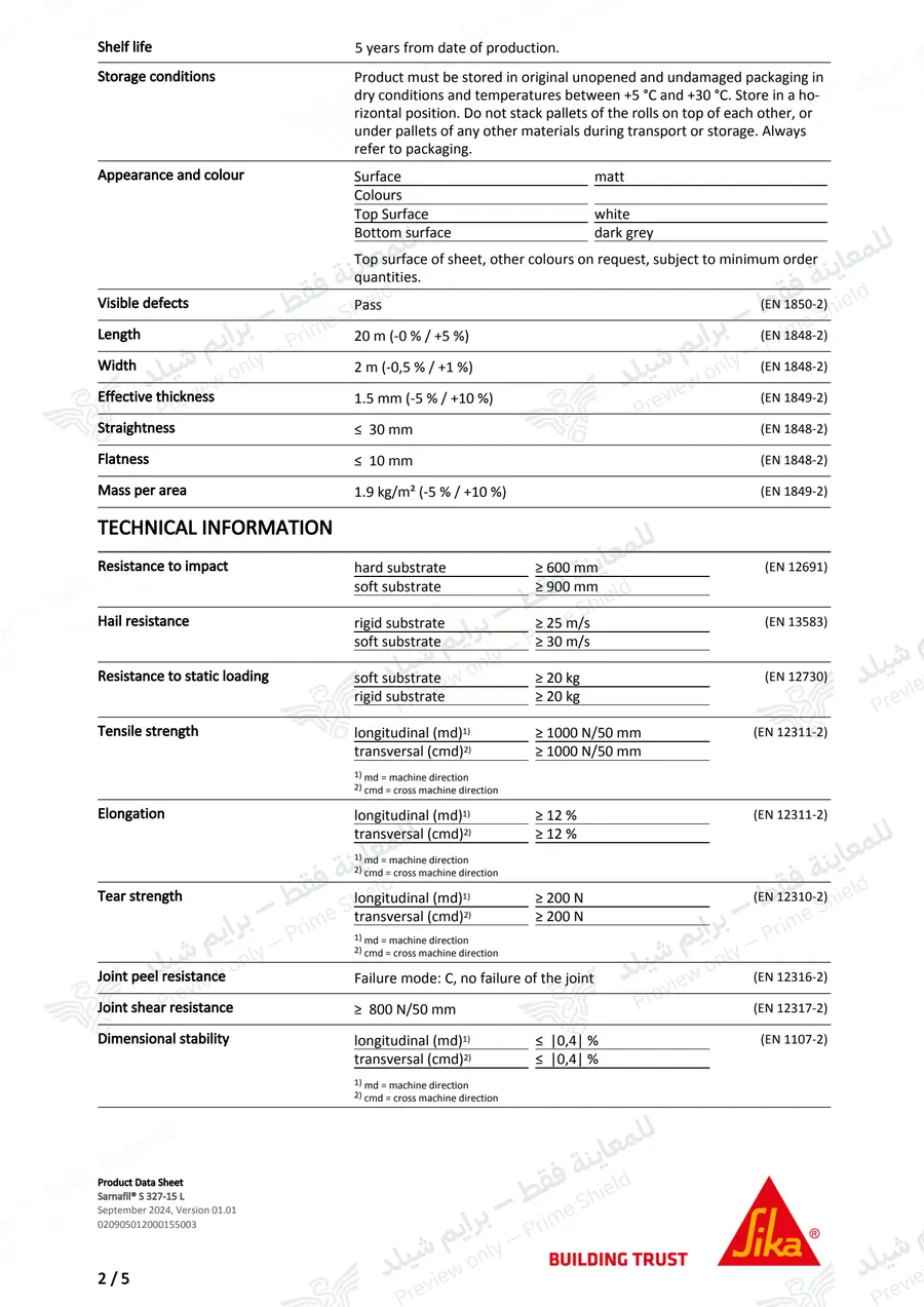 الصفحة 12 من 15 — Sarnafil S 327-15 L — النشرة الرسمية (EN)