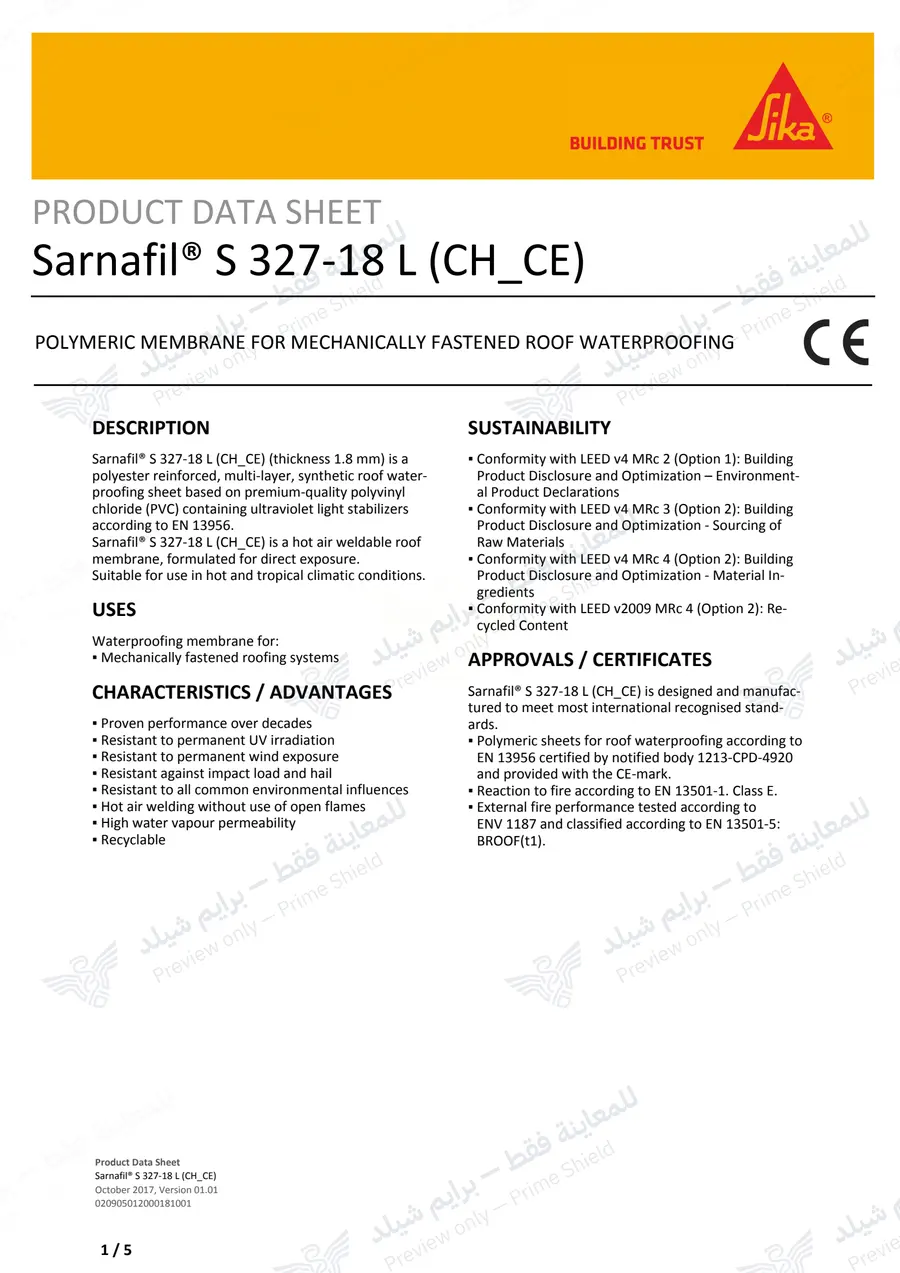 الصفحة 11 من 15 — Sarnafil S 327-18 L — النشرة الرسمية (EN)