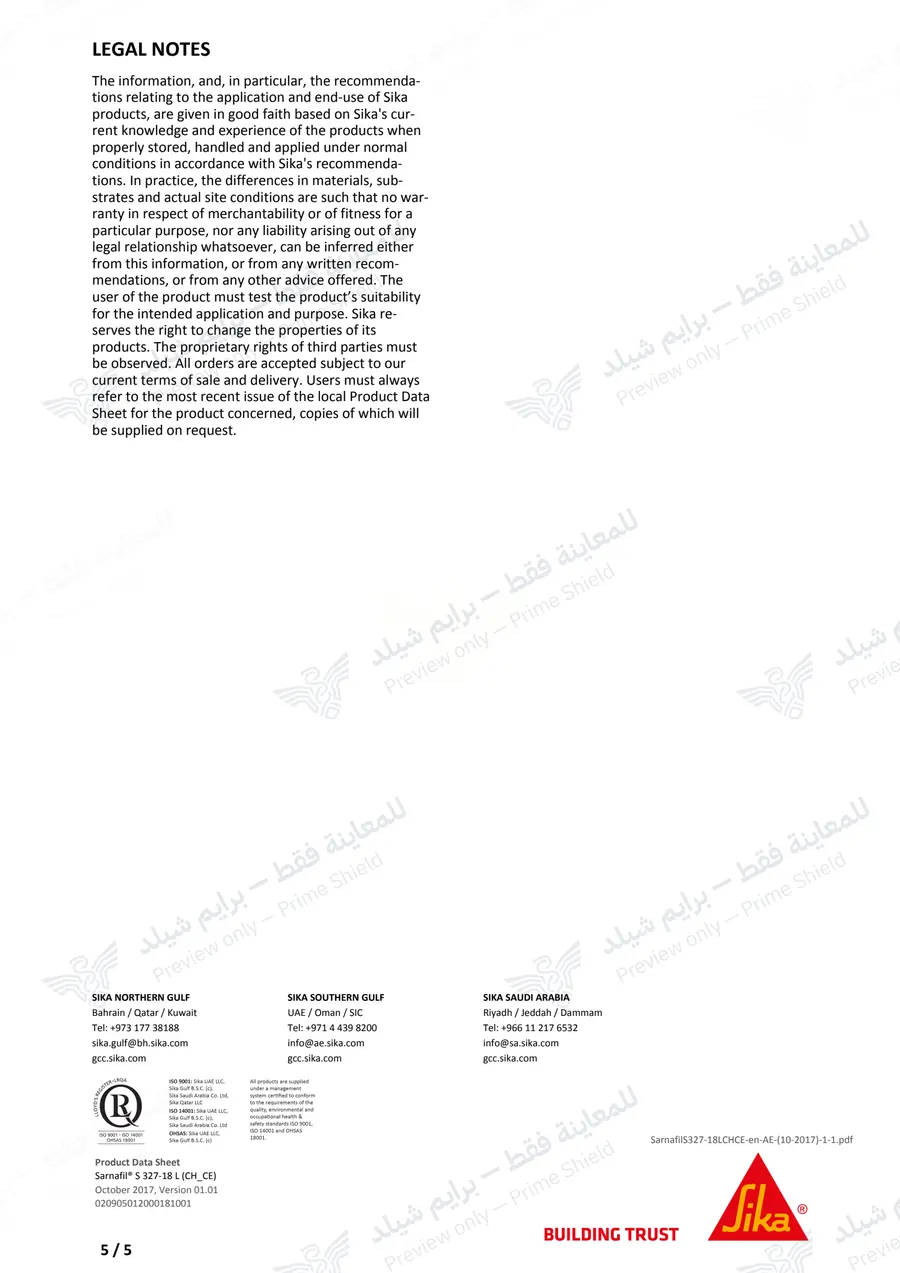 الصفحة 15 من 15 — Sarnafil S 327-18 L — النشرة الرسمية (EN)