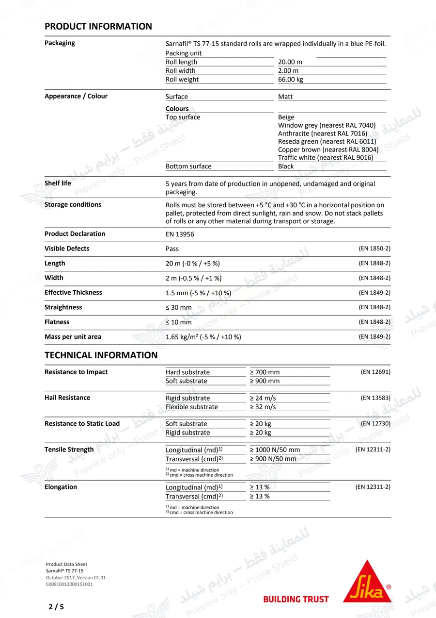Page 13 of 16 — Sarnafil TS 77-15 — Official sheet (EN)