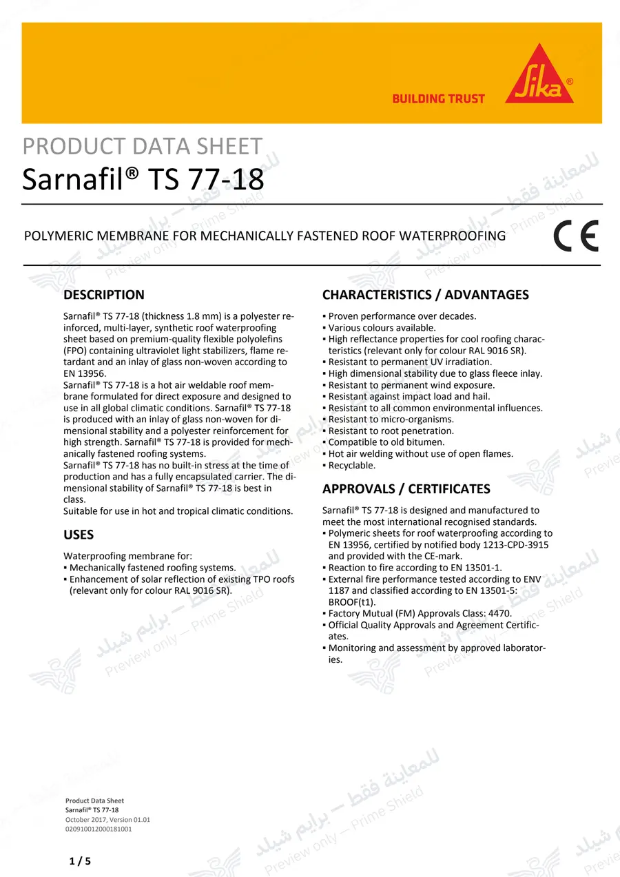Page 10 of 14 — Sarnafil TS 77-18 — Official sheet (EN)