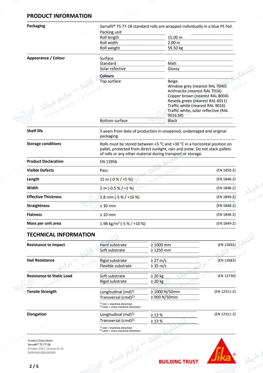 Page 11 of 14 — Sarnafil TS 77-18 — Official sheet (EN)