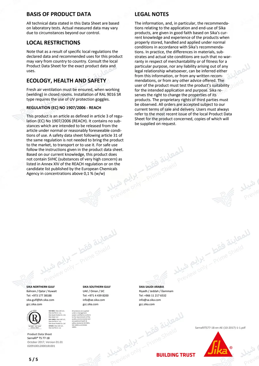 Page 14 of 14 — Sarnafil TS 77-18 — Official sheet (EN)