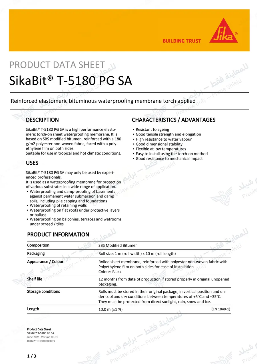 الصفحة 11 من 13 — SikaBit T-5180 PG SA — النشرة الرسمية (EN)