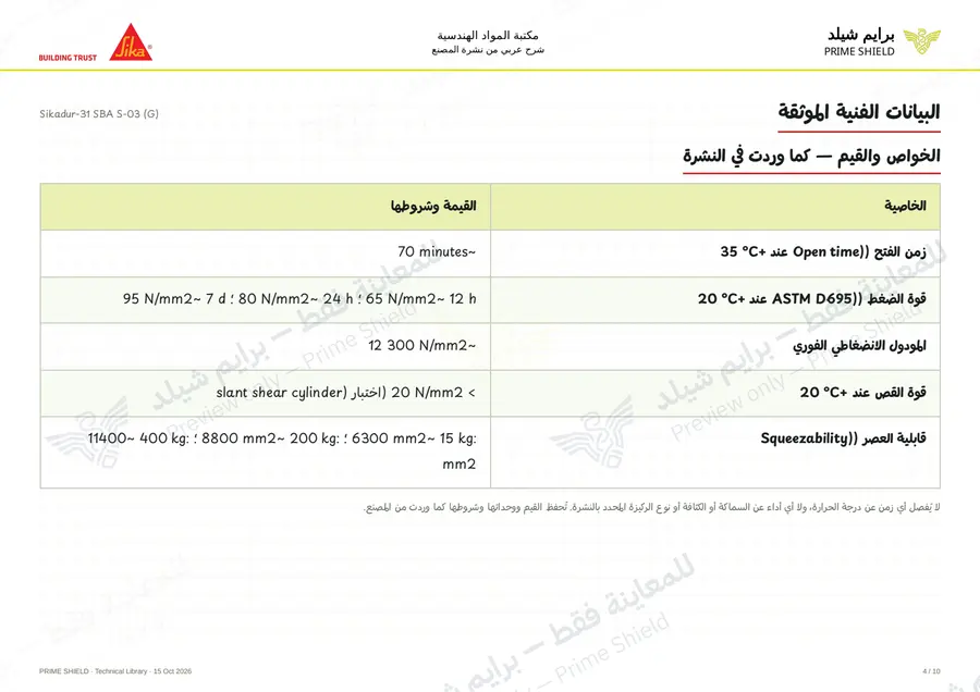 الصفحة 4 من 15 — Sikadur-31 SBA S-03 (G) — الشرح العربي