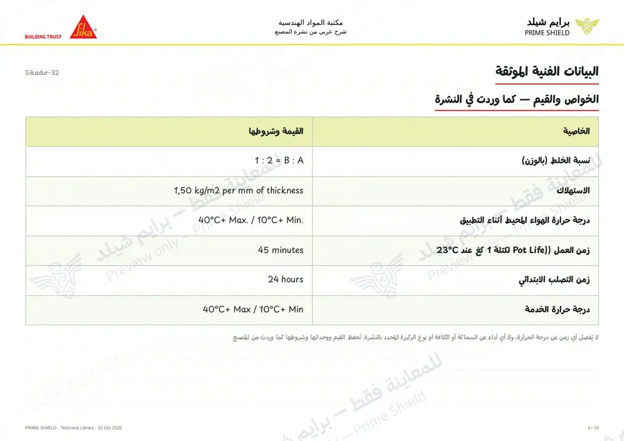 الصفحة 3 من 13 — Sikadur-32 — الشرح العربي