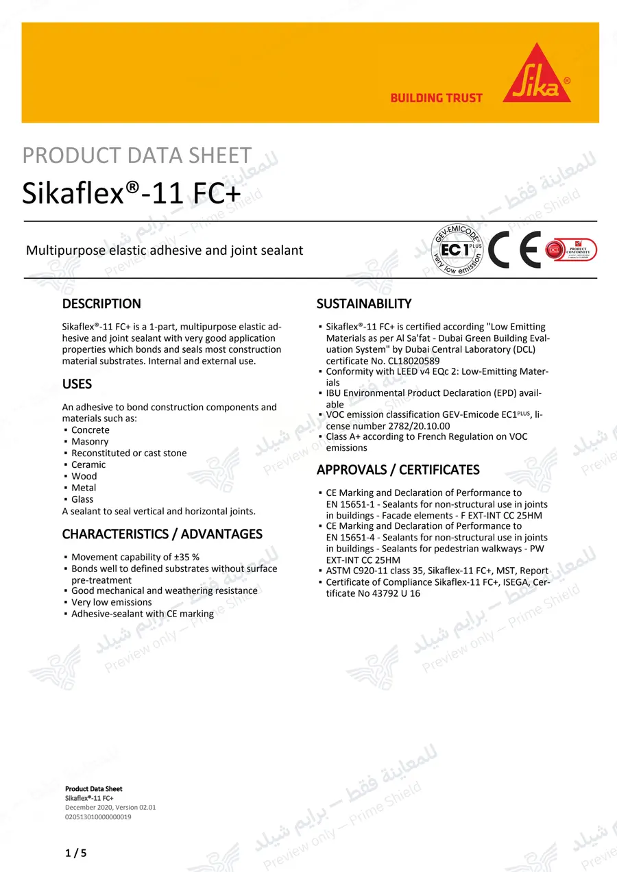 Page 11 of 15 — Sikaflex-11 FC+ — Official sheet (EN)
